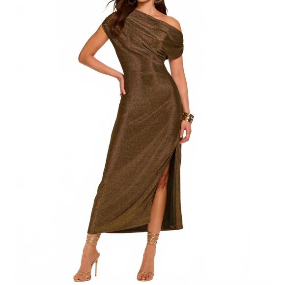 NEW RAMY BROOK rocker chet dress in gold knit